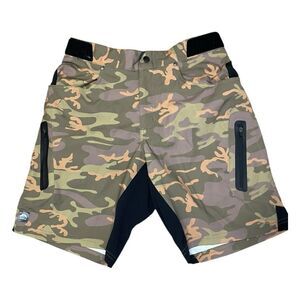 Zoic Ether Camo Bike Shorts Brown Green Orange Whiskey Camo Print M